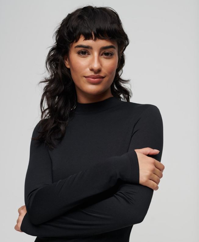 mini vestido de jérsei com gola falsa mulheres preto roupas Superdry 2208H2378