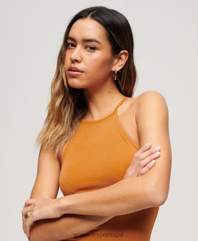 mini vestido de jérsei de corrida com tiras mulheres amarelo roupas Superdry 2208H1999