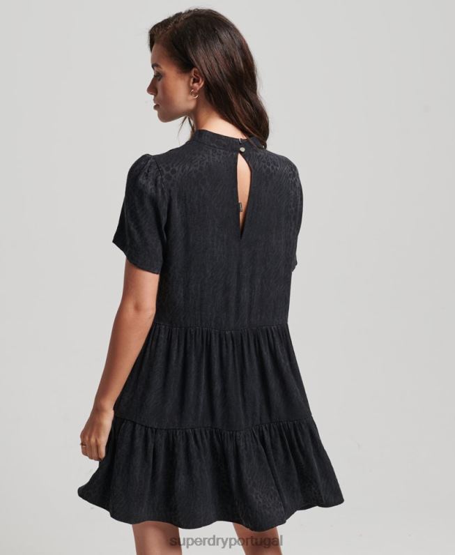 mini vestido de manga curta em camadas mulheres cinza escuro roupas Superdry 2208H6720