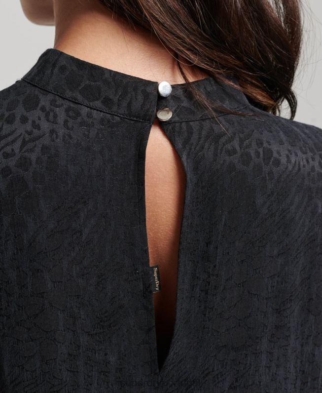 mini vestido de manga curta em camadas mulheres cinza escuro roupas Superdry 2208H6720