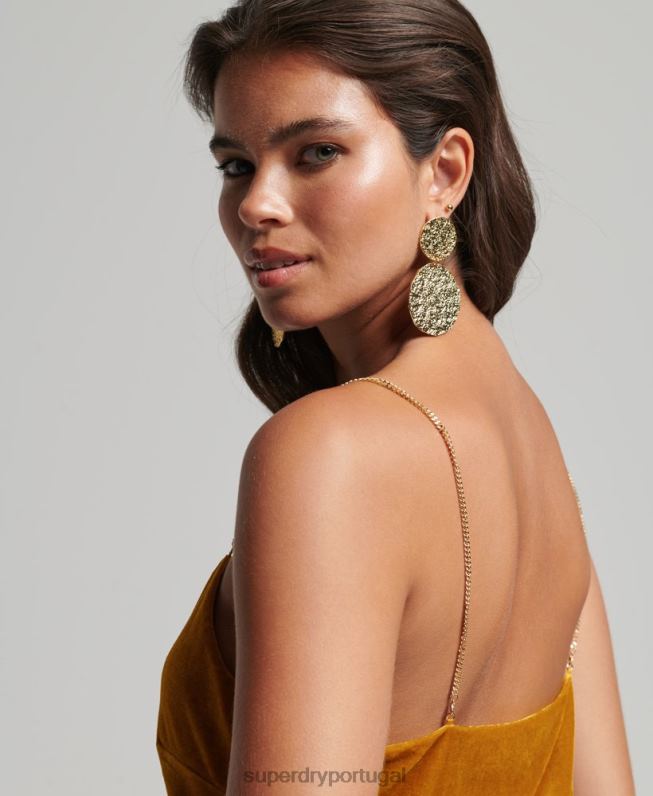 mini vestido de veludo alça de corrente mulheres amarelo roupas Superdry 2208H2245