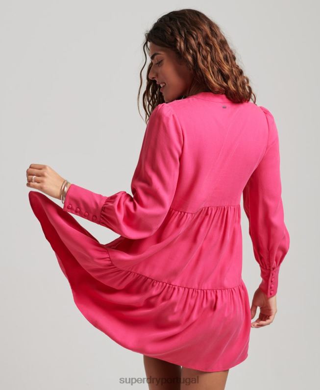 mini vestido em camadas mulheres rosa roupas Superdry 2208H2550
