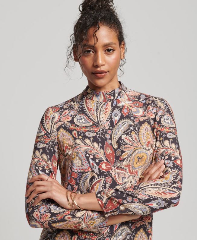 mini vestido estampado manga longa mulheres bronzeado roupas Superdry 2208H2476