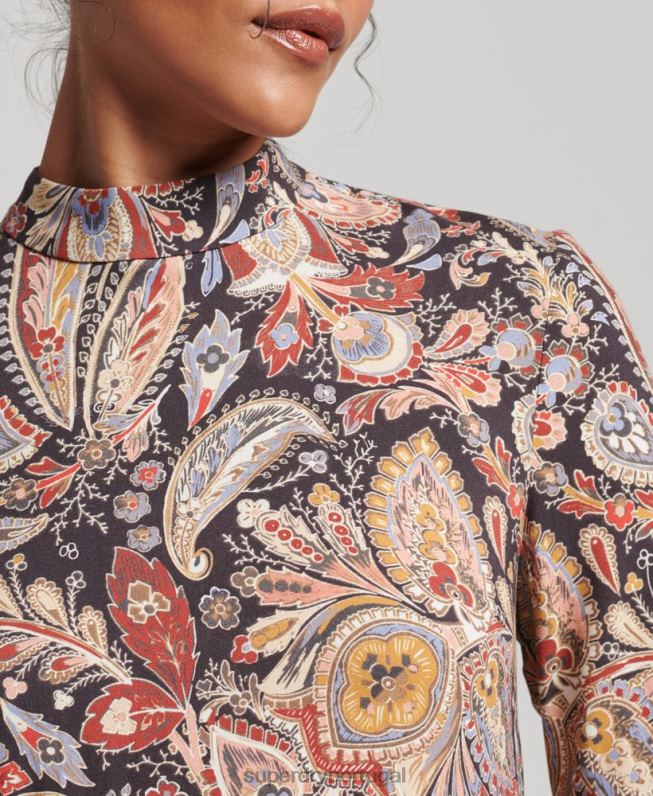 mini vestido estampado manga longa mulheres bronzeado roupas Superdry 2208H2476