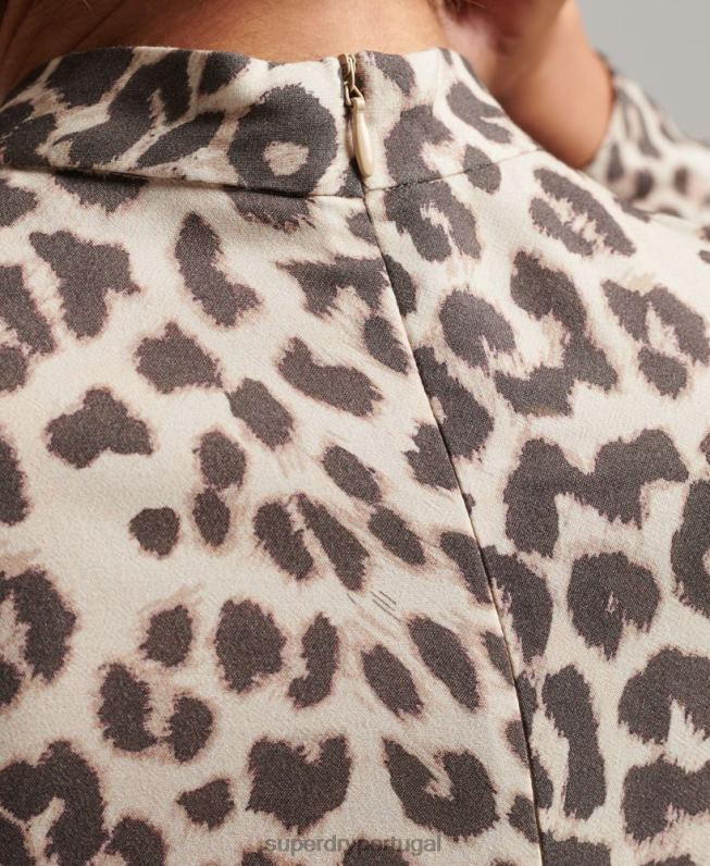 mini vestido estampado manga longa mulheres marrom roupas Superdry 2208H2438