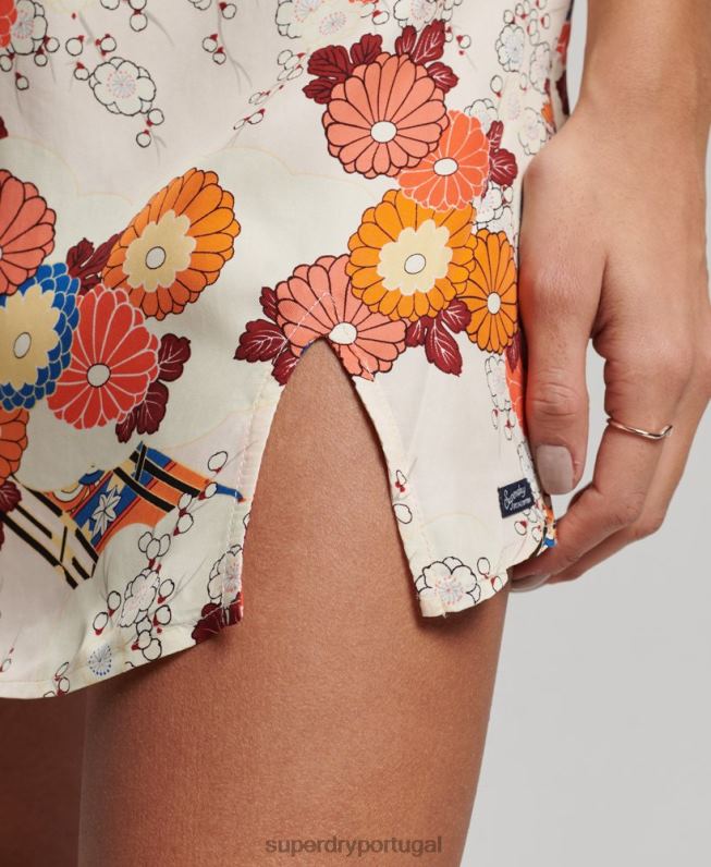 mini vestido estampado mulheres creme roupas Superdry 2208H2477