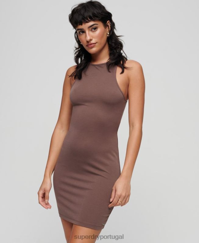 mini vestido jersey cruzado nas costas mulheres marrom roupas Superdry 2208H2362