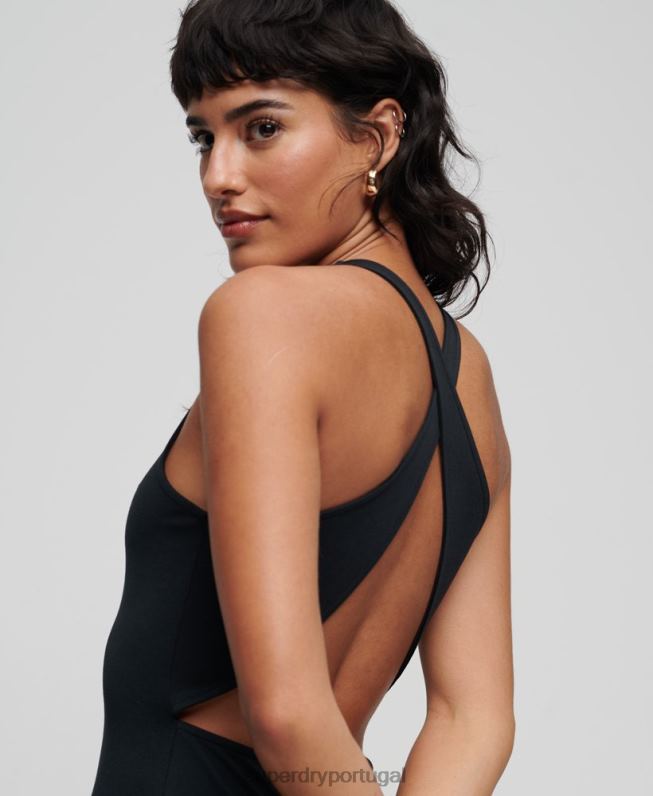 mini vestido jersey cruzado nas costas mulheres preto roupas Superdry 2208H2374