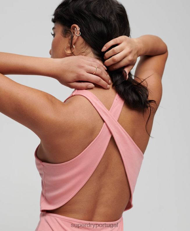 mini vestido jersey cruzado nas costas mulheres rosa roupas Superdry 2208H2356