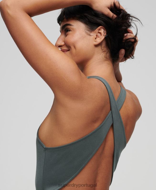 mini vestido jersey cruzado nas costas mulheres verde roupas Superdry 2208H2359