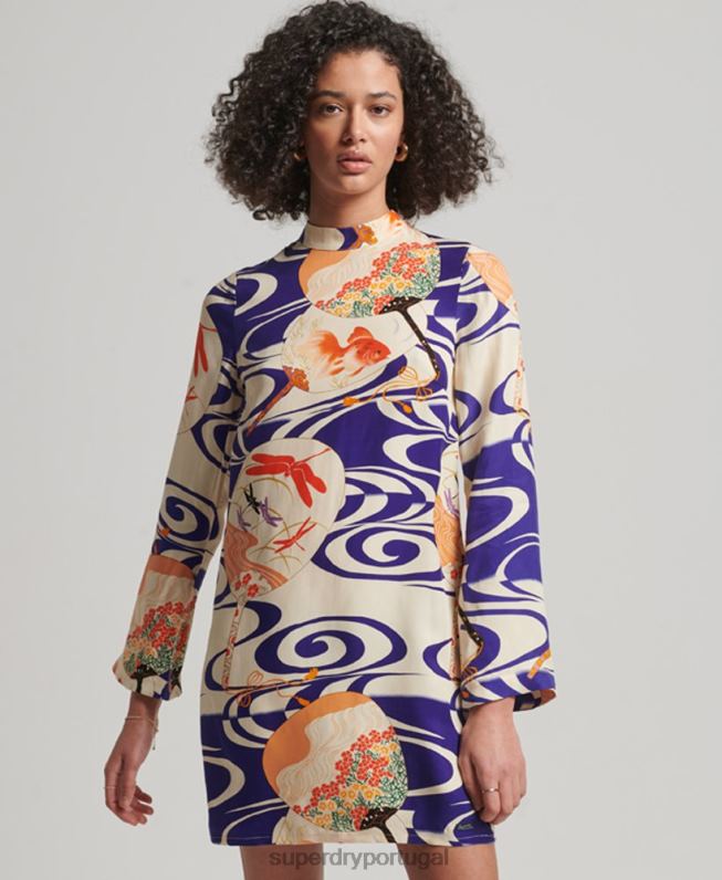mini vestido manga longa estampado mulheres multi roupas Superdry 2208H2467