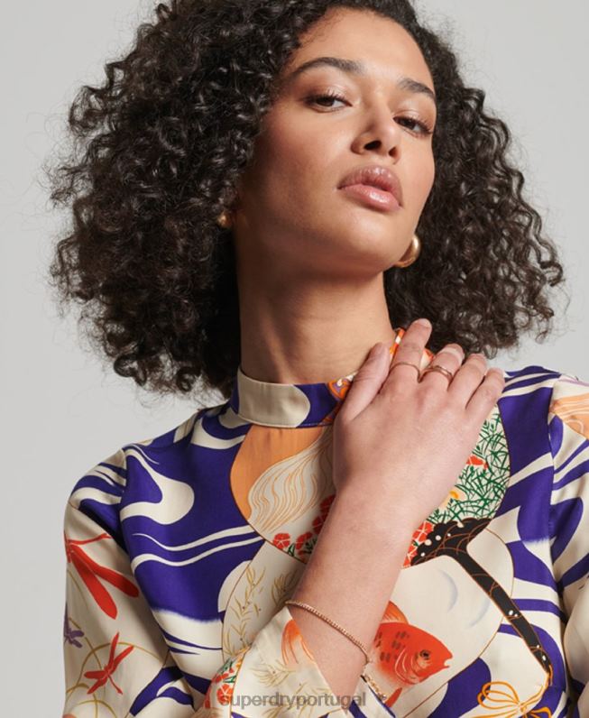 mini vestido manga longa estampado mulheres multi roupas Superdry 2208H2467