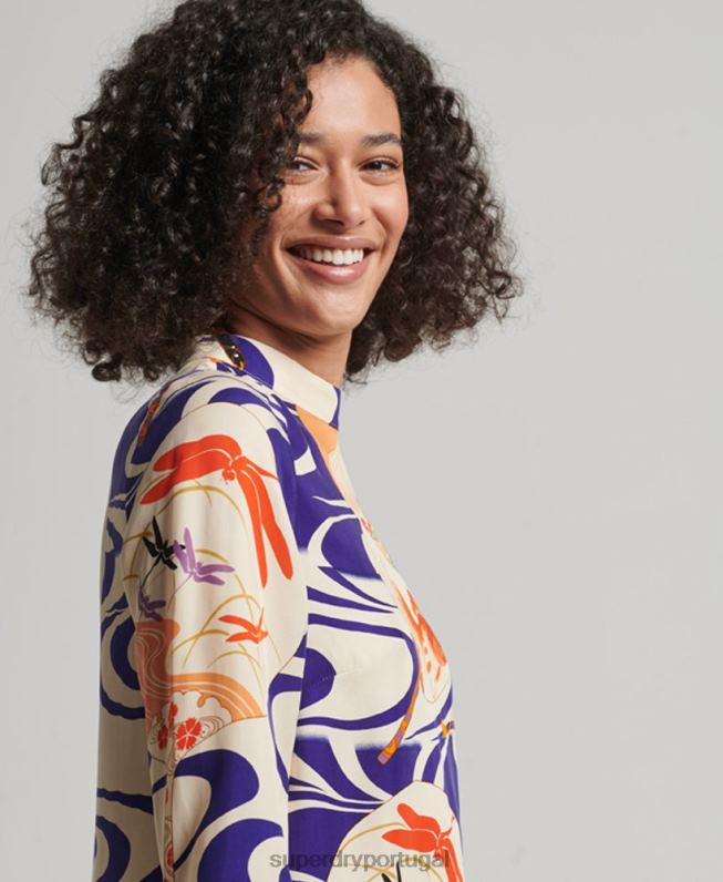 mini vestido manga longa estampado mulheres multi roupas Superdry 2208H2467