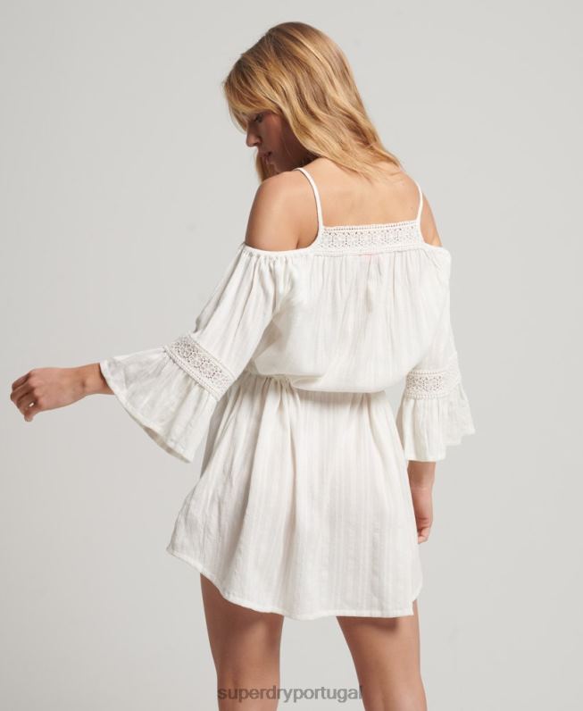 mini vestido ombro frio mulheres branco roupas Superdry 2208H2400