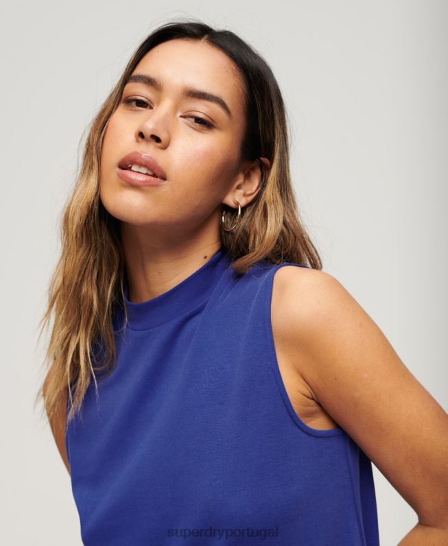 mini vestido sem mangas evasê mulheres azul roupas Superdry 2208H2357