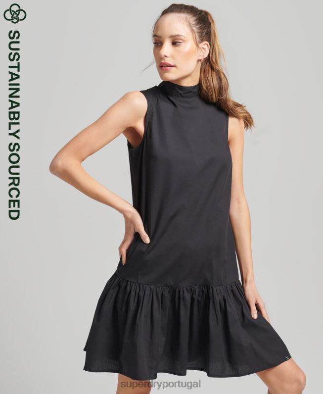 mini vestido tecido mulheres preto roupas Superdry 2208H2537