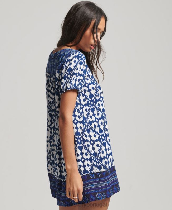 mini vestido vintage com decote entalhe mulheres azul roupas Superdry 2208H2182