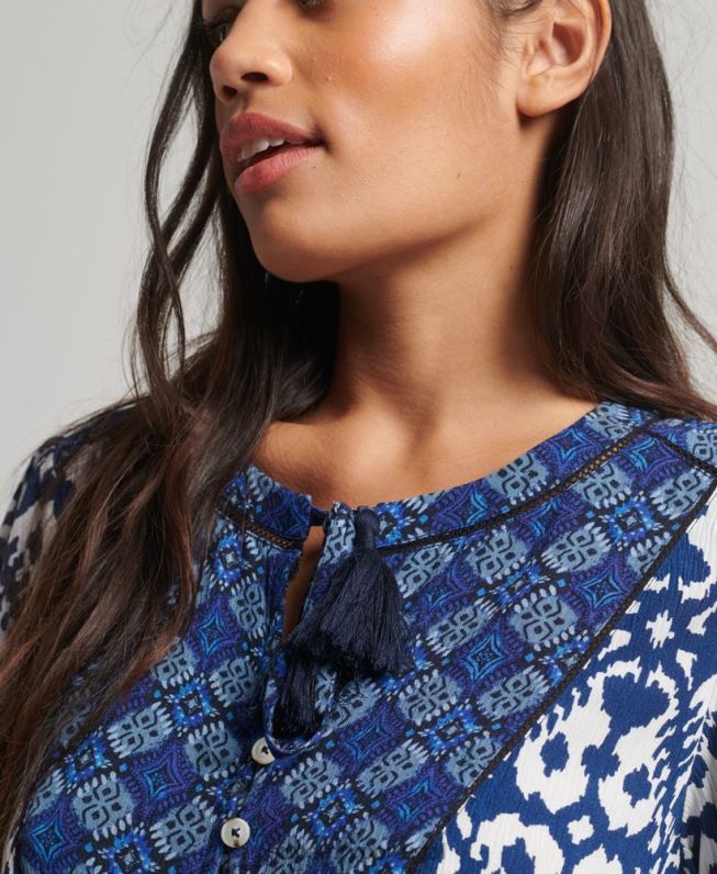 mini vestido vintage com decote entalhe mulheres azul roupas Superdry 2208H2182