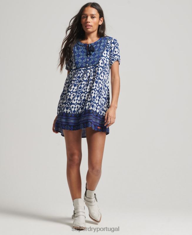 mini vestido vintage com decote entalhe mulheres azul roupas Superdry 2208H2182