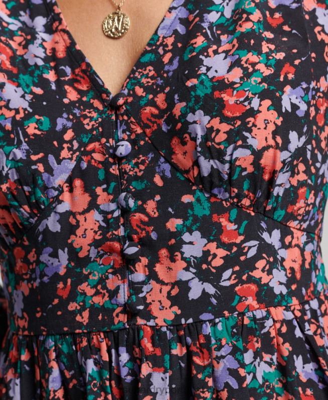 mini vestido vintage manga longa mulheres roxo roupas Superdry 2208H6517