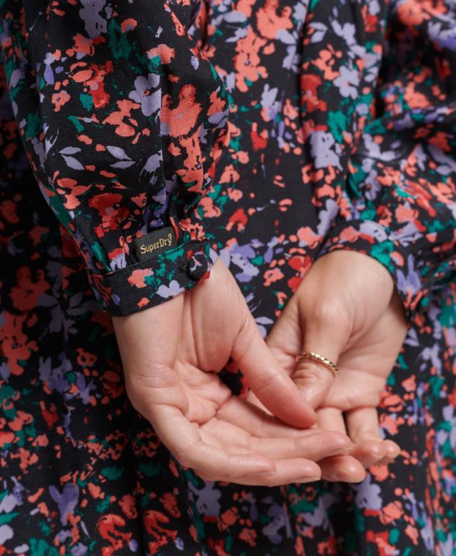 mini vestido vintage manga longa mulheres roxo roupas Superdry 2208H6517