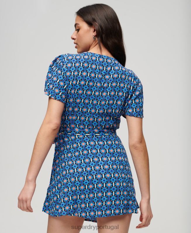 mini vestido vintage mulheres azul roupas Superdry 2208H1966