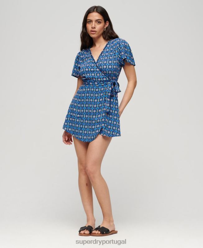 mini vestido vintage mulheres azul roupas Superdry 2208H1966
