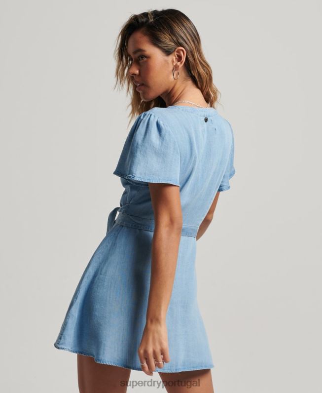 mini vestido vintage mulheres azul roupas Superdry 2208H2546