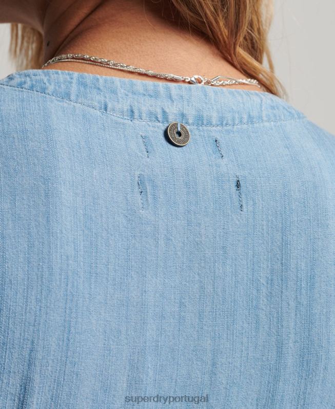 mini vestido vintage mulheres azul roupas Superdry 2208H2546