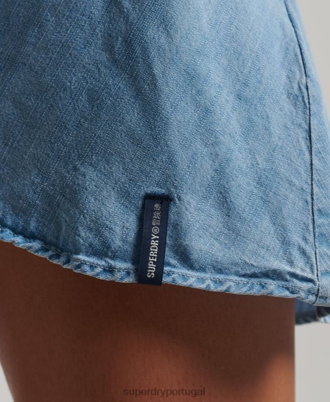 mini vestido vintage mulheres azul roupas Superdry 2208H2546