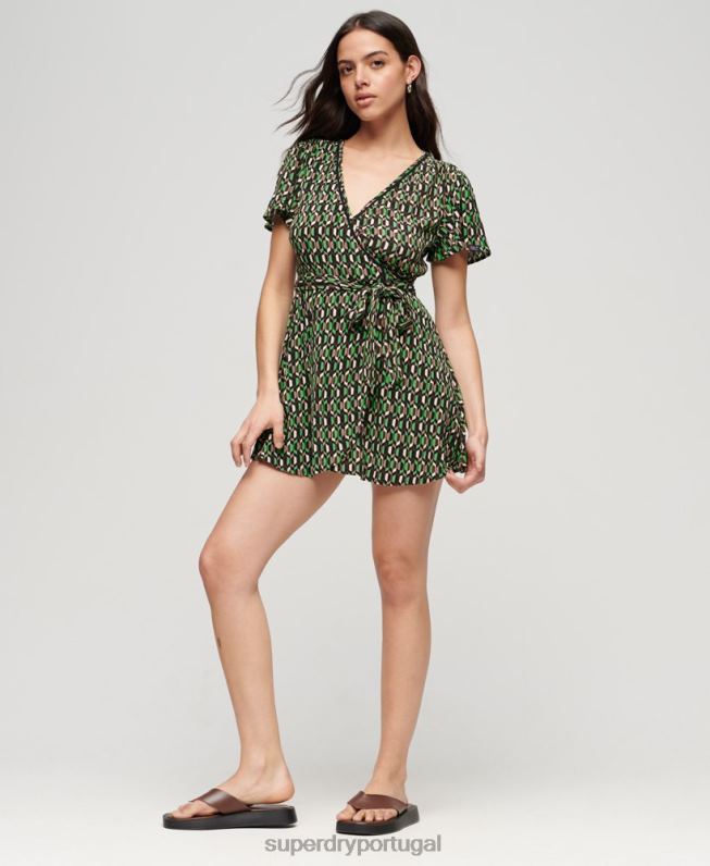 mini vestido vintage mulheres verde roupas Superdry 2208H2005