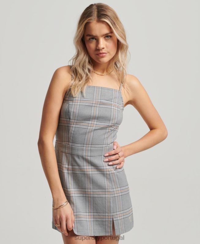 mini vestido xadrez vintage mulheres cinza roupas Superdry 2208H2475