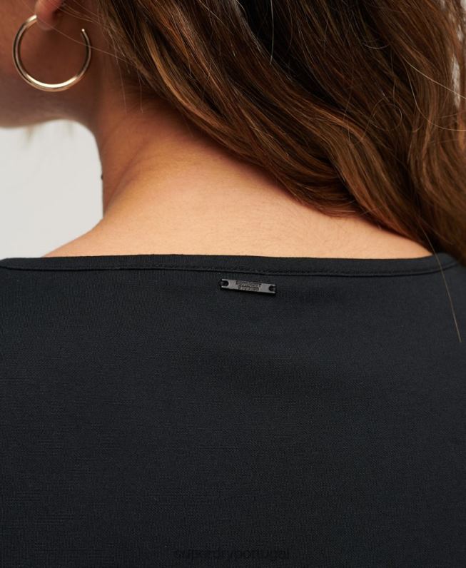 minivestido bodycon com manga flare mulheres preto roupas Superdry 2208H2360