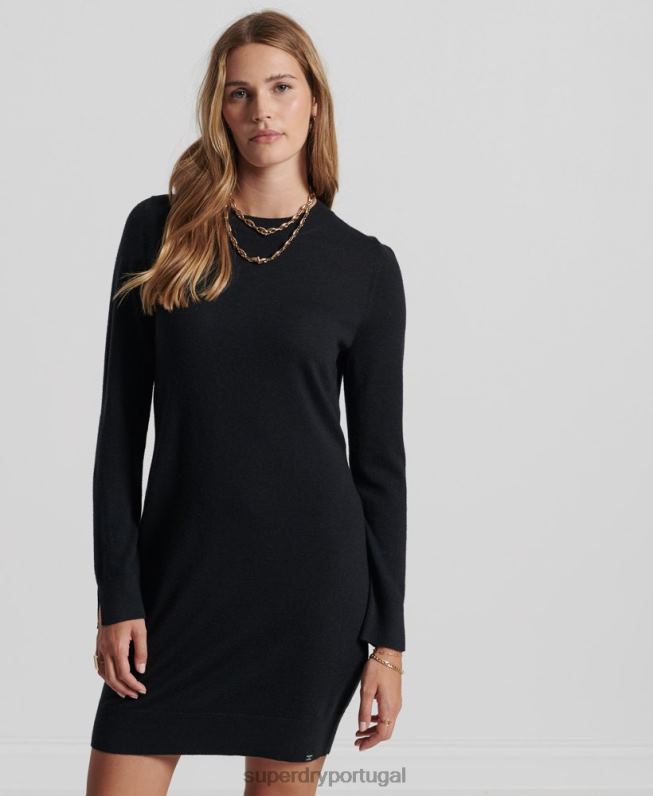 minivestido de malha merino studios mulheres preto roupas Superdry 2208H2522