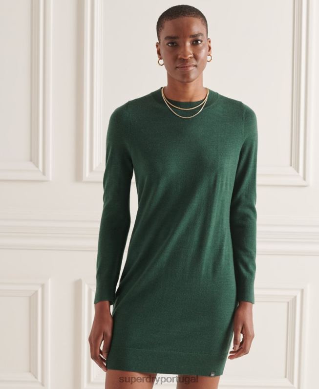 minivestido de malha merino studios mulheres verde roupas Superdry 2208H6752