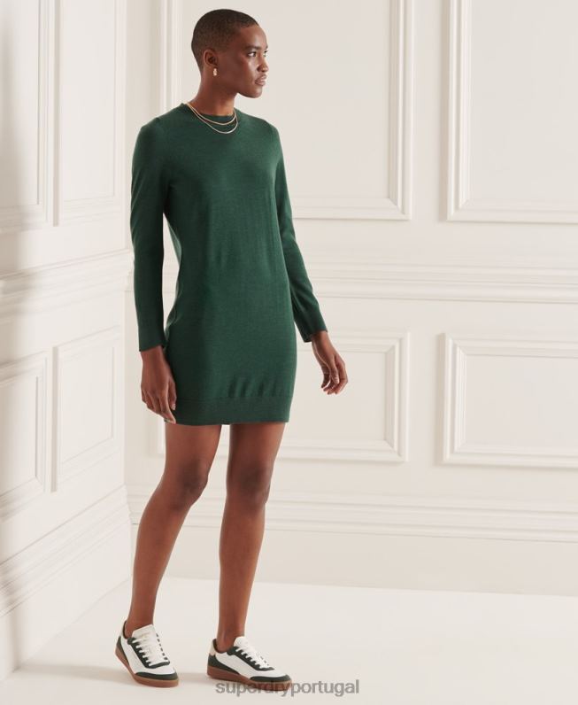 minivestido de malha merino studios mulheres verde roupas Superdry 2208H6752