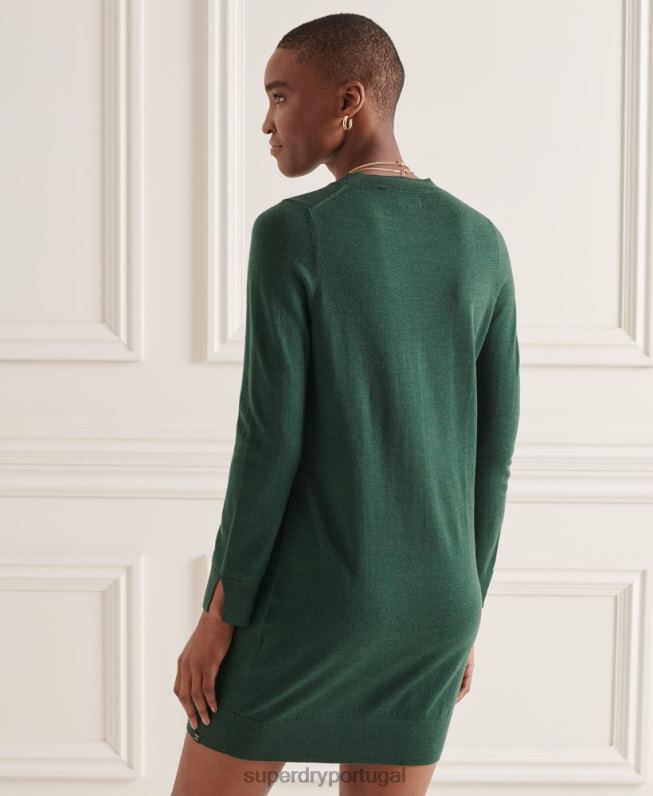 minivestido de malha merino studios mulheres verde roupas Superdry 2208H6752