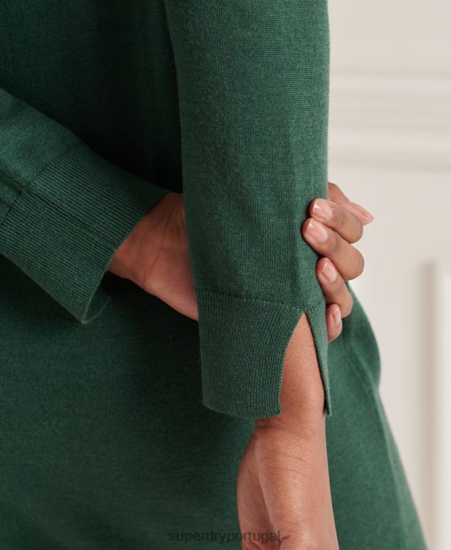 minivestido de malha merino studios mulheres verde roupas Superdry 2208H6752
