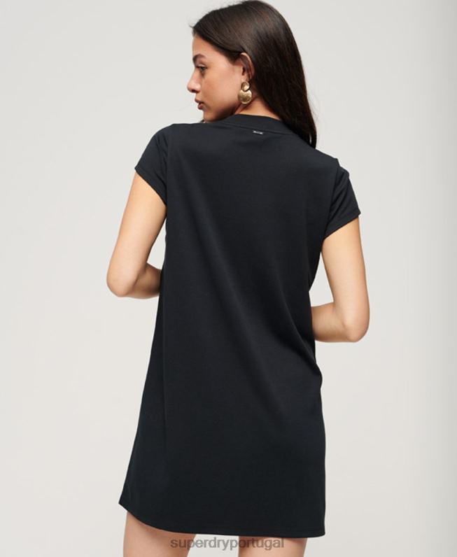 minivestido manga curta evasê mulheres preto roupas Superdry 2208H1964