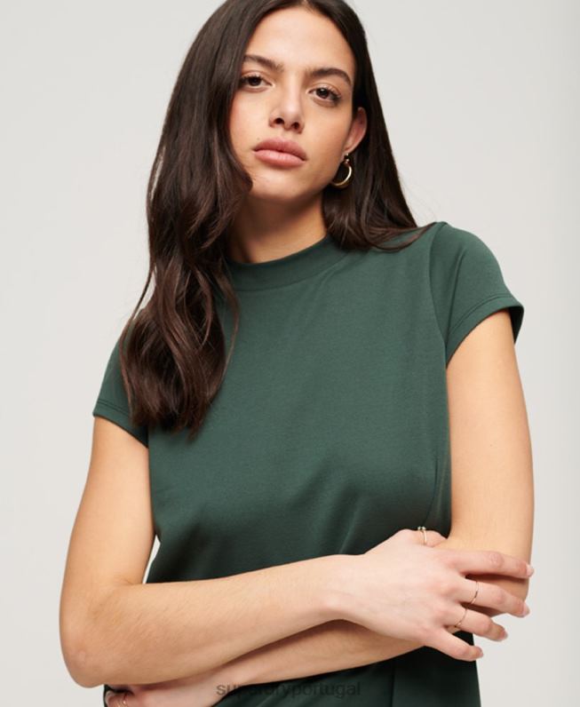 minivestido manga curta evasê mulheres verde roupas Superdry 2208H1974