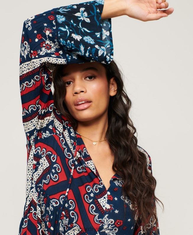 minivestido manga flare anos 60 mulheres azul roupas Superdry 2208H2094