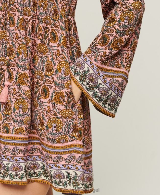 minivestido manga flare anos 60 mulheres rosa roupas Superdry 2208H2080