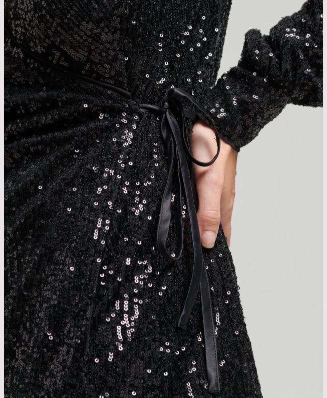 minivestido manga longa com lantejoulas mulheres preto roupas Superdry 2208H2446