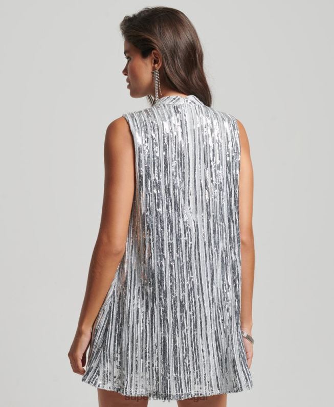 minivestido sem mangas com lantejoulas mulheres prata roupas Superdry 2208H2410