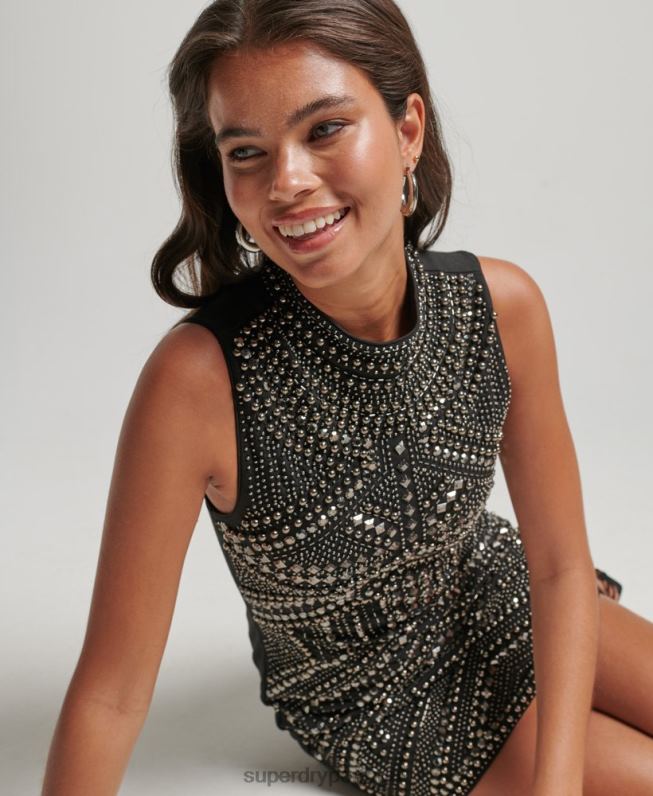 vestido bodycon enfeitado com tachas mulheres preto roupas Superdry 2208H2533