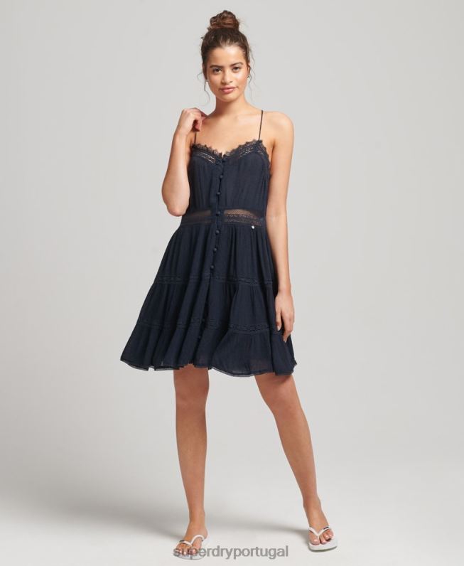 vestido cami alana mulheres marinha roupas Superdry 2208H2489