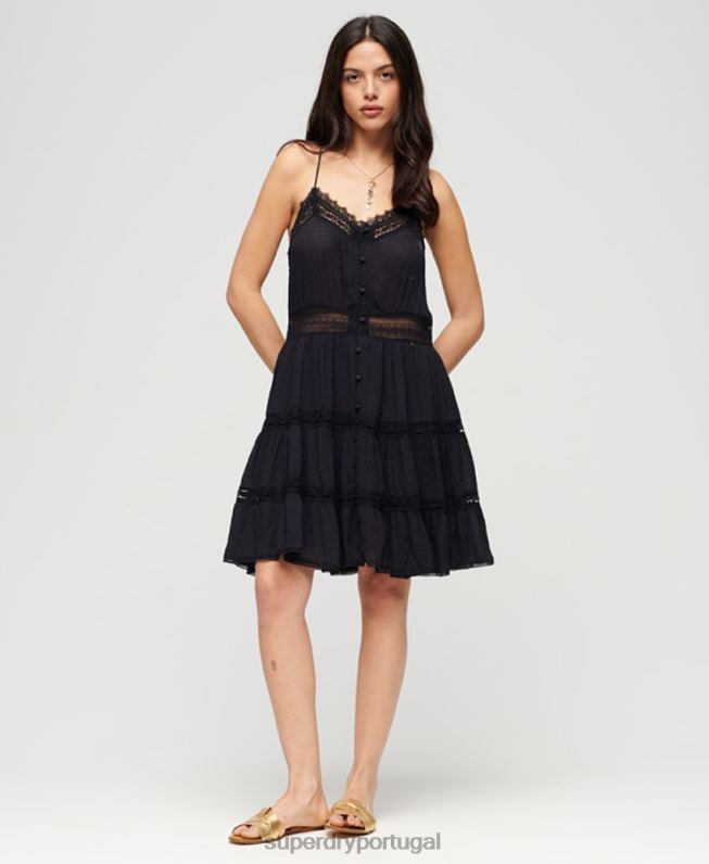 vestido cami alana mulheres preto roupas Superdry 2208H2398