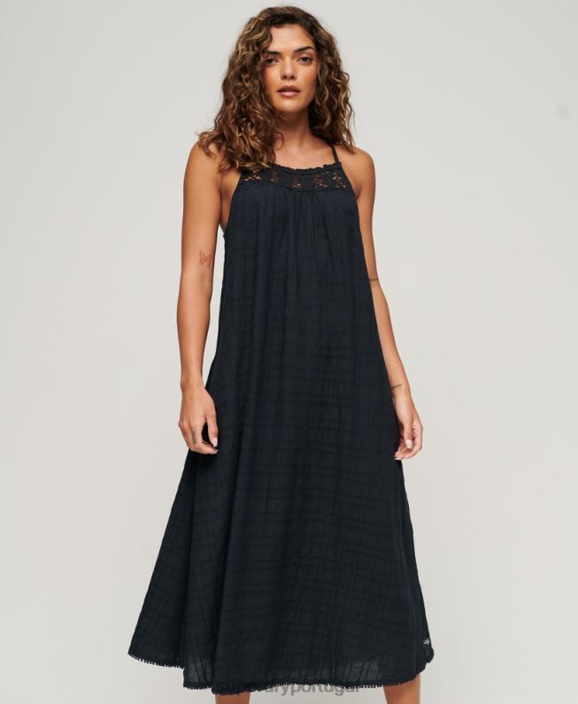 vestido cami longo vintage mulheres marinha roupas Superdry 2208H1986