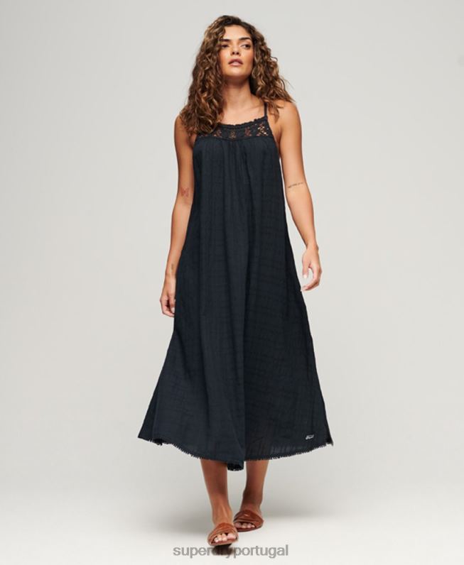 vestido cami longo vintage mulheres marinha roupas Superdry 2208H1986