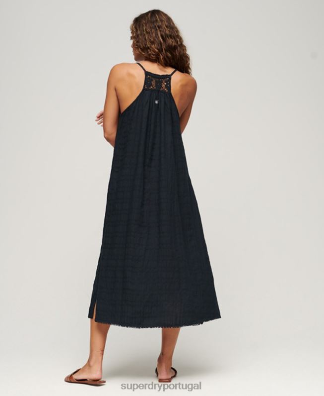 vestido cami longo vintage mulheres marinha roupas Superdry 2208H1986